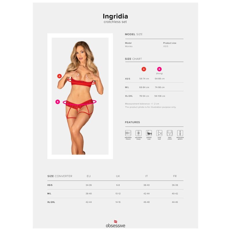 OBSESSIVE - INGRIDIA SET TWO PIECES CROTCHLESS RED XL/XXL