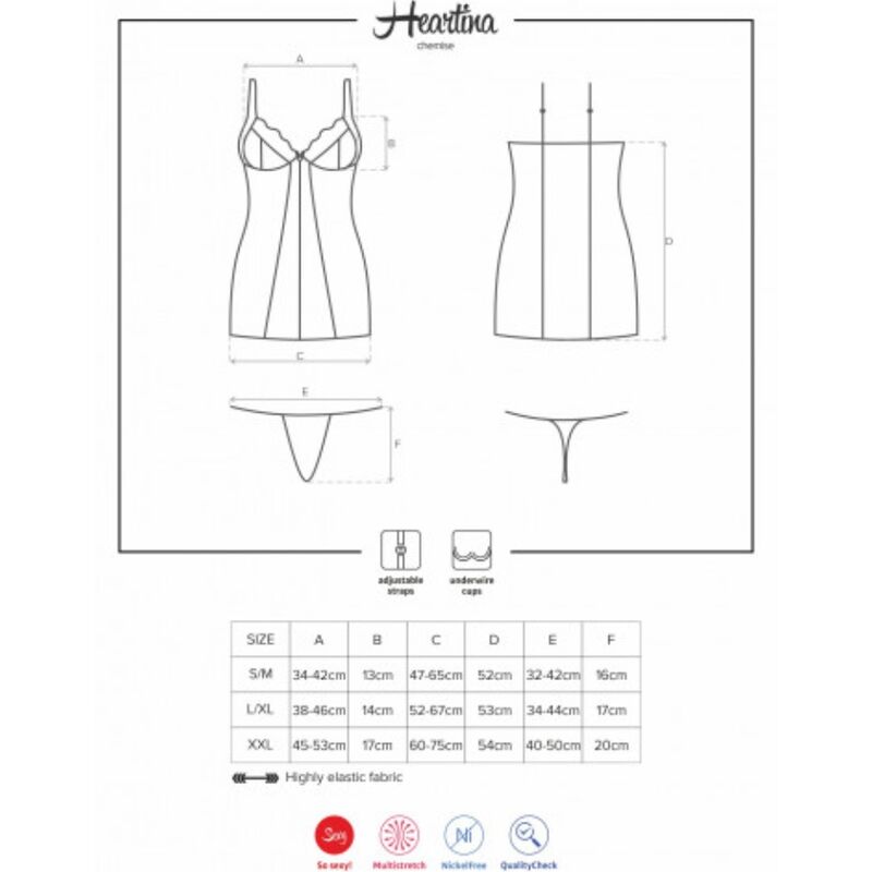 OBSESSIVE - HEARTINE CHEMISE & TANGA BLACK S/M