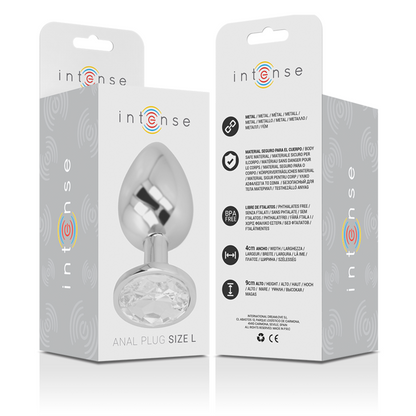 INTENSE - ALUMINUM METAL ANAL PLUG WITH SILVER CRYSTAL SIZE L