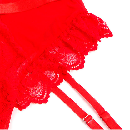 SUBBLIME - TEDDY WITH GARTER WITH LACE DETAIL AND STRIPS RED S/M