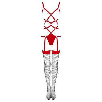 LIVCO CORSETTI FASHION - THIARA LC 20213 SET BODY + STOCKINGS RED S/M