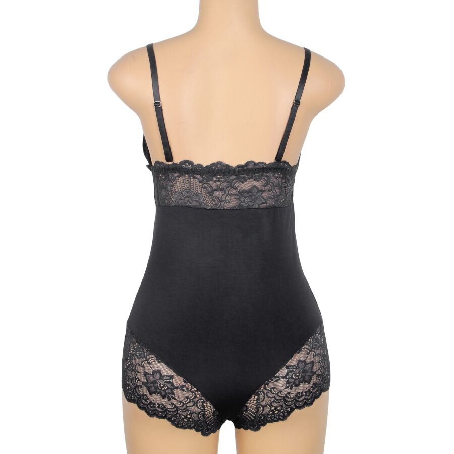 SUBBLIME - BLACK FLORAL LACE DETAIL TEDDY S/M